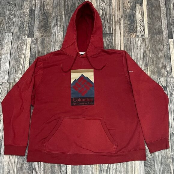 🔥 COLUMBIA SPORTSWEAR Outdoor Hoodie Pullover Fleece Sweatshirt Burgundy Sz 2XL - Picture 1 of 11